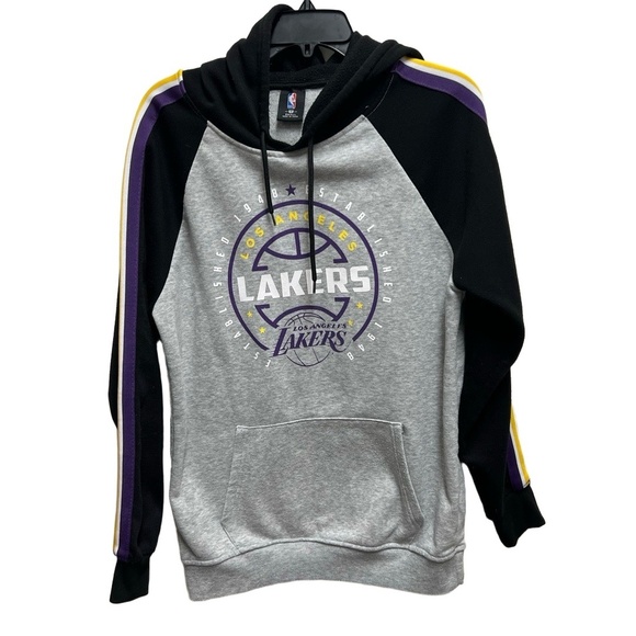 Los Angeles Lakers NBA Small Colorblock Hoodie Gray Black Purple Yellow - Picture 3 of 7